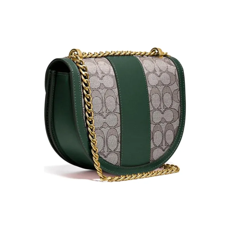 COACH Alie Cow Leather Saddle Bag Crossbody Shoulder Bag Small Size Women's Green-1