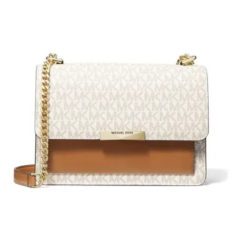 MICHAEL KORS Jade Cow Leather Shoulder Bag Crossbody Bag Large Size Women's Vanilla White & Brown