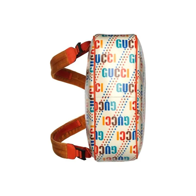 GUCCI Canvas With Leather Backpack Kids' Ecru/Orange-5