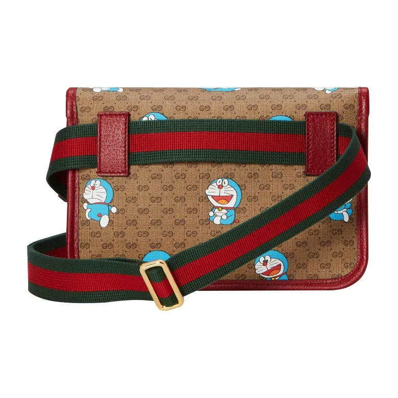GUCCI Doraemon Collaboration Canvas With Leather Sling Bag Fanny Pack Unisex Beige/Ebony/Cherry Red-2