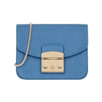 Furla Cow Leather Small Square Bag Shoulder Bag Crossbody Bag Mini Women's Azure Blue