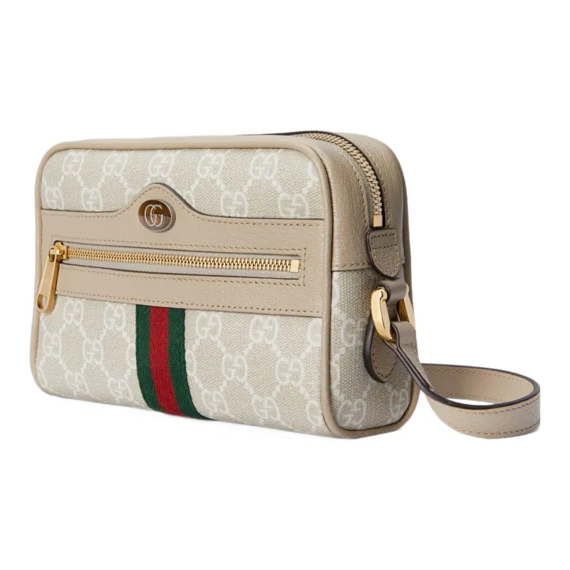 GUCCI Ophidia Canvas With Leather Camera Bag, Shoulder Bag, Crossbody Bag Mini Women's Beige/White-2