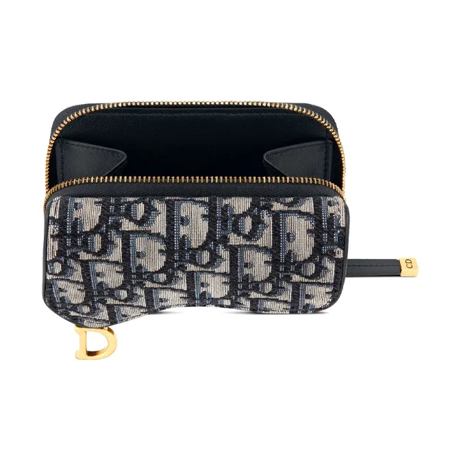 DIOR Saddle Jacquard Canvas Canvas Bag Card Holder Wallet Unisex Blue-1