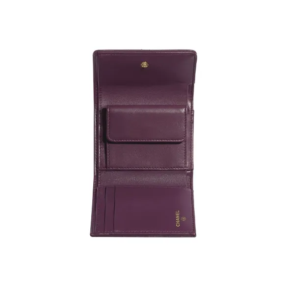 CHANEL 19Bag Sheepskin Card Holder, Wallet Trumpets Women's Purple-2