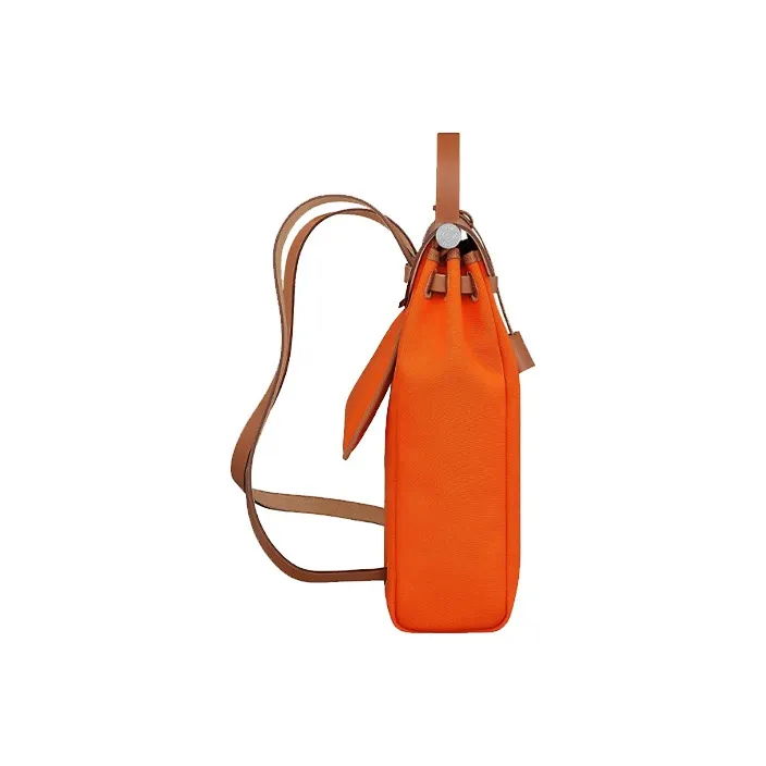 HERMES Herbag Zip Canvas With Hunter Cow Leather Handbag Backpack Unisex Orange Red-2
