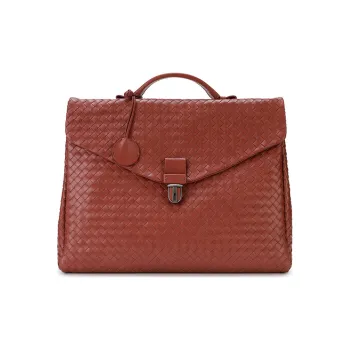 Bottega Veneta Leather Handbag Men's Red Brown