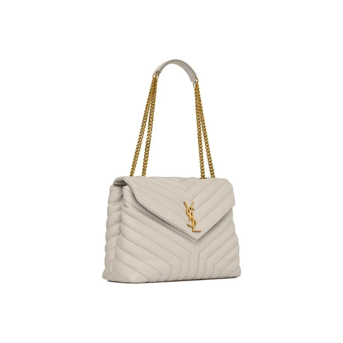 SAINT LAURENT LOULOU Quilted Leather Chain Bag, Shoulder Bag, Crossbody Bag Women's White-1