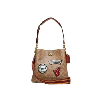 COACH Willow Leather Bucket Bag, Handbag, Crossbody Bag Large Size Women's Khaki