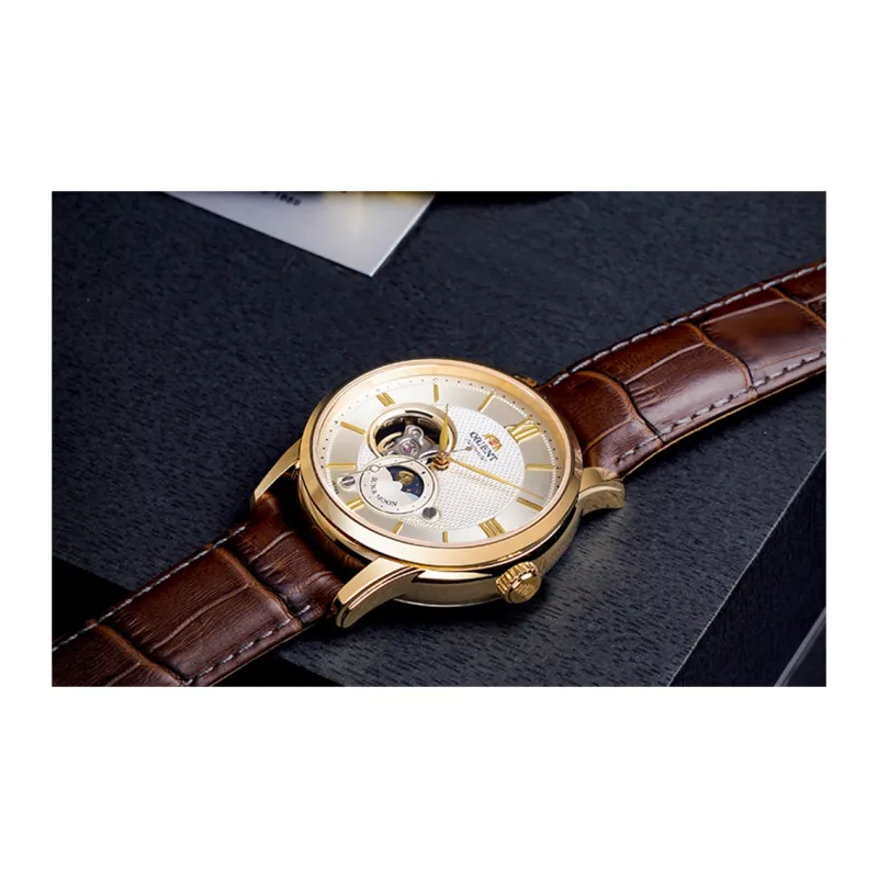 ORIENT Master Collection Mechanical Movement Cow Leather Strap Watch Men's Watches Gold Dial RA AS0004S00-4