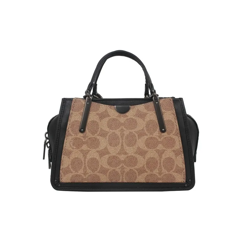 COACH Dreamer Shoulder Bag Portable Crossbody Bag Small Size Women's Tan Monogram With Black-3
