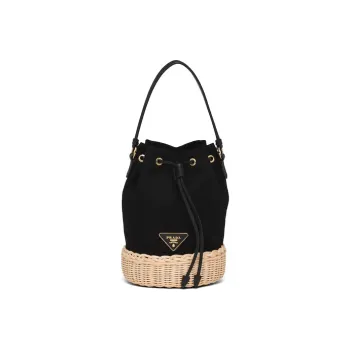 PRADA Canvas Bucket Bag Handbag Women's Tan/Black