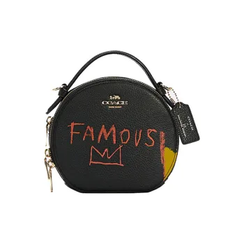 COACH Basquiat Collaboration Canteen Leather Handbag, Crossbody Bag Trumpets Women's Black