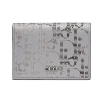 DIOR Leather Card Holder Coin Purse Men's Silver