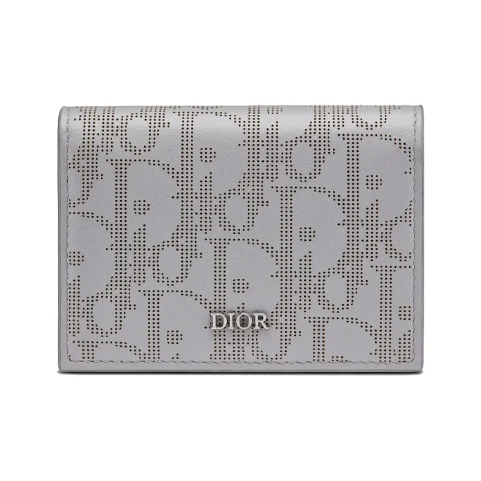 DIOR Leather Card Holder Coin Purse Men's Silver-0