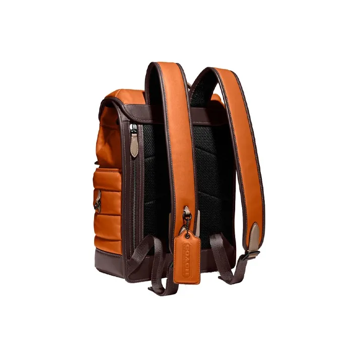 COACH League Leather Backpack Large Size Men's Orange-1