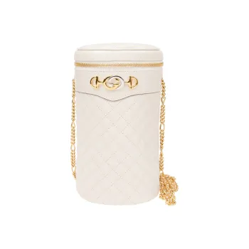 GUCCI Leather Cylinder Bag Fanny Pack Clutch Shoulder Bag Crossbody Bag Women's Ecru