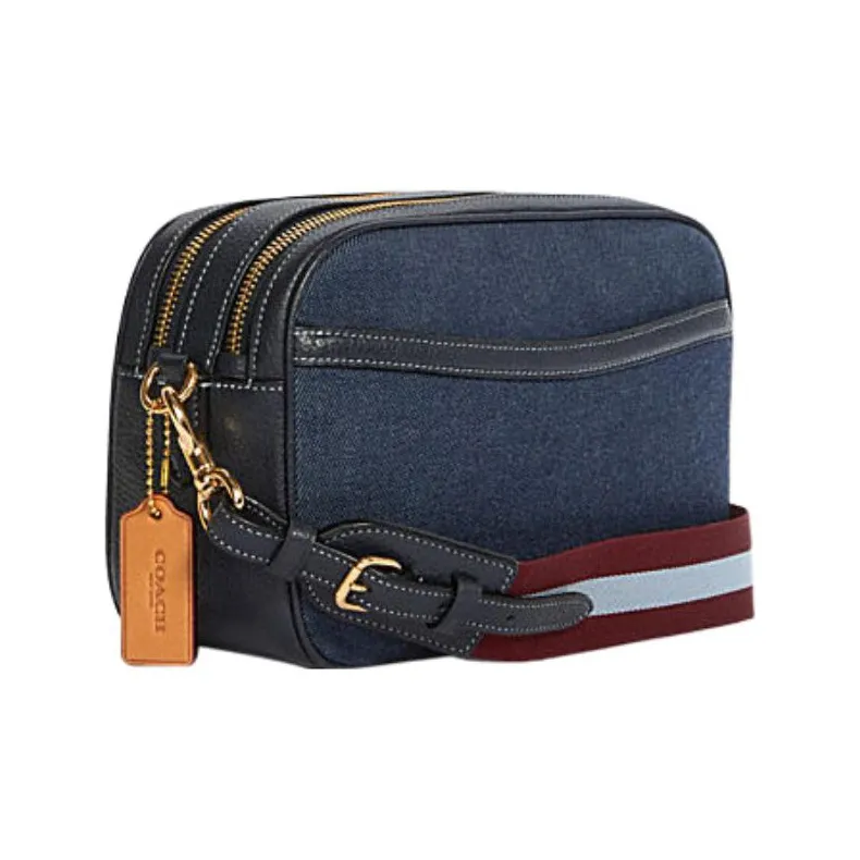 COACH Jes Fabric With Cow Leather Shoulder Bag, Crossbody Bag Medium Size Women's Denim Blue-2