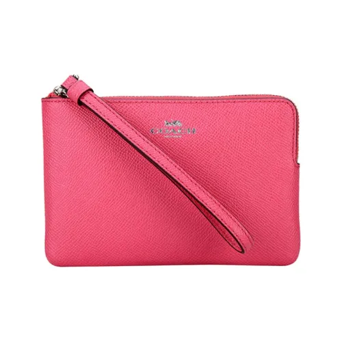 COACH Corner Zip Leather Wallet Women's Gold/Red