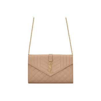 SAINT LAURENT Cow Leather Wallets Shoulder Bag Crossbody Bag Regular Women's Dark Beige