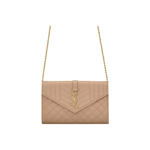 SAINT LAURENT Cow Leather Wallets Shoulder Bag Crossbody Bag Regular Women's Dark Beige
