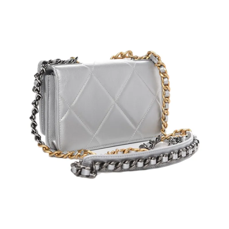 CHANEL 19BagWOC Sheepskin Handbag, Shoulder Bag, Crossbody Bag Women's Silver Gray-1