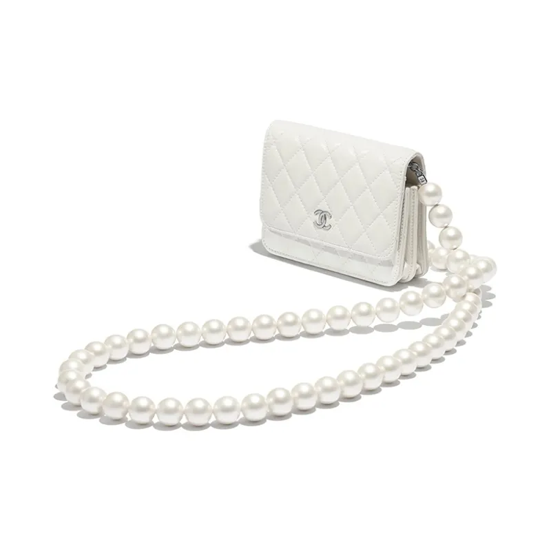CHANEL Leather Card Holder, Coin Purse Women's White-1