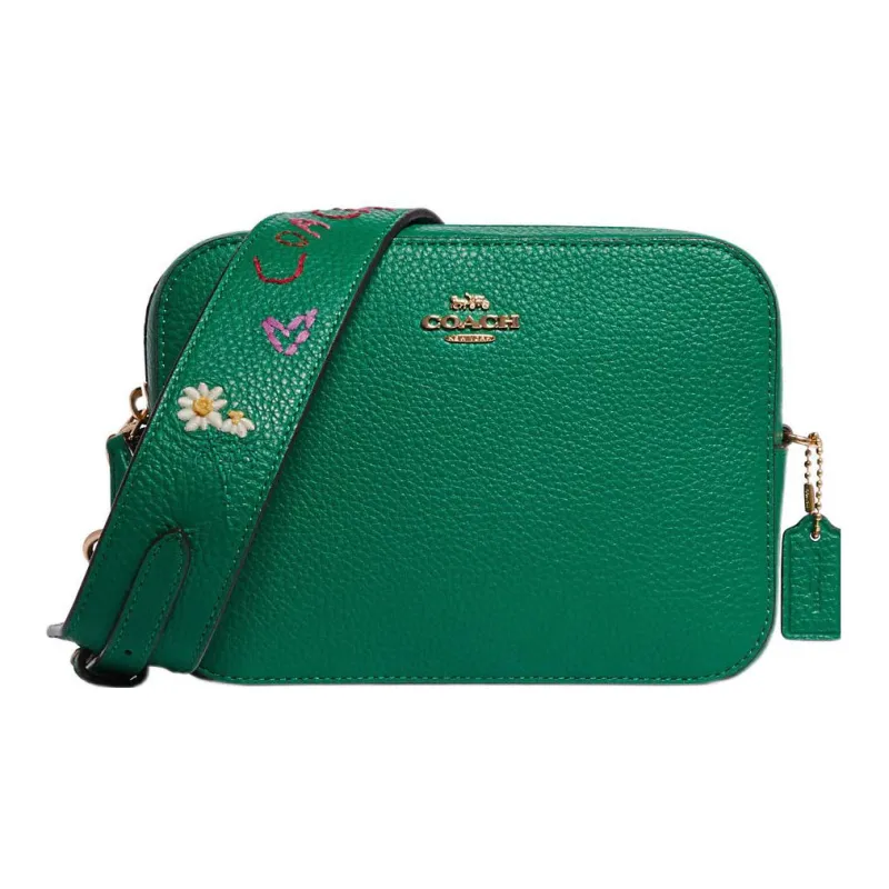COACH Diary Embroidery Camera Pebbled Leather Shoulder Bag Backpack Camera Bag Crossbody Bag Small Size Women's Green-0