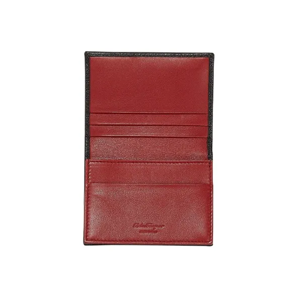 FERRAGAMO Cow Leather Card Holder Men's Black-3