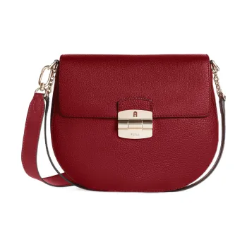 Furla Club 2 Textured Calfskin Saddle Bag Piglet Shoulder Bag Crossbody Bag Small Size Women's Burgundy