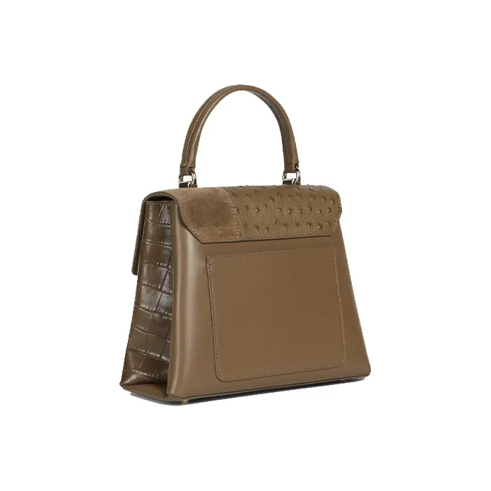 Furla Suede Crocodile Pattern Leather With Leather One Shoulder Crossbody Briefcase Handbag Women's Tan-1