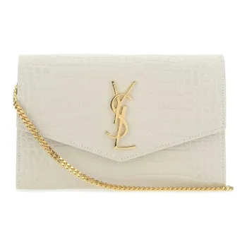 SAINT LAURENT Leather Envelope Bag Wallet Crossbody Bag Shoulder Bag Women's White