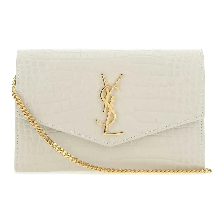 SAINT LAURENT Leather Envelope Bag Wallet Crossbody Bag Shoulder Bag Women's White-0