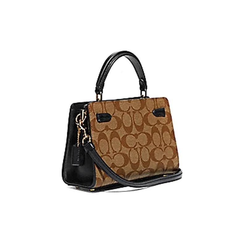 COACH Lane Canvas With Leather Handbags Shoulder Bag Crossbody Bag Small Size Women's Brown & Khaki-1
