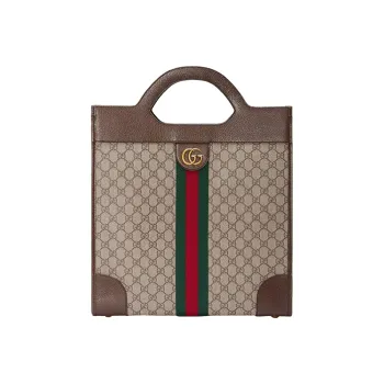 GUCCI Ophidia Canvas With Leather Tote Bag Shopping Bag Handbag Medium Size Unisex Beige/Ebony