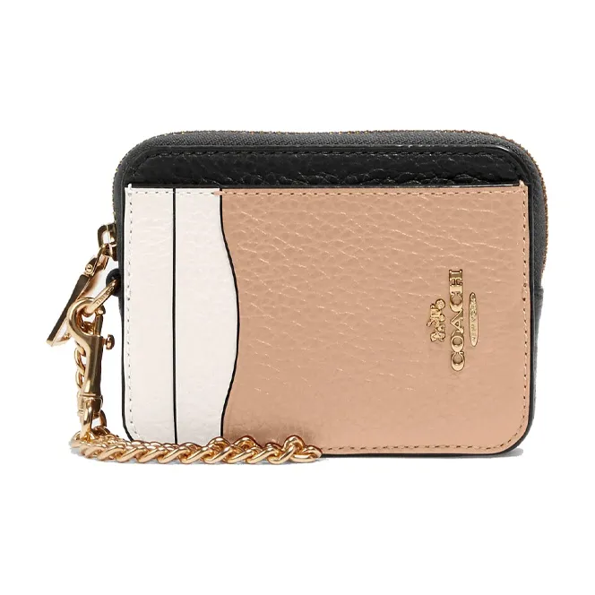 COACH Card Case Pebbled Leather Card Holder Pendant Bag Merch Mini Women's White & Milk Tea Brown-0