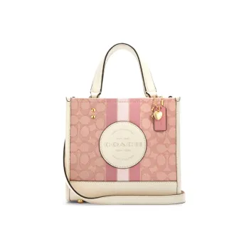 COACH Dempsey Canvas With Leather Tote Bag Shopping Bag Crossbody Handbag Women's Cherry Blossom Pink