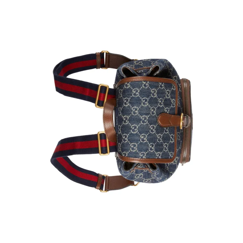 GUCCI Denim Backpack Regular Unisex Blue/Brown-5