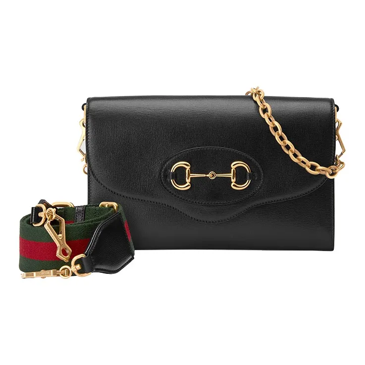 GUCCI Horsebit 1955 Leather Handbag Shoulder Bag Crossbody Bag Small Size Women's Black-7