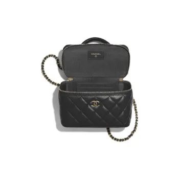 CHANEL Sheepskin Toiletry Bag, Box Bag, Handbag, Shoulder Bag, Crossbody Bag, Mirror Not Included Regular Women's Black