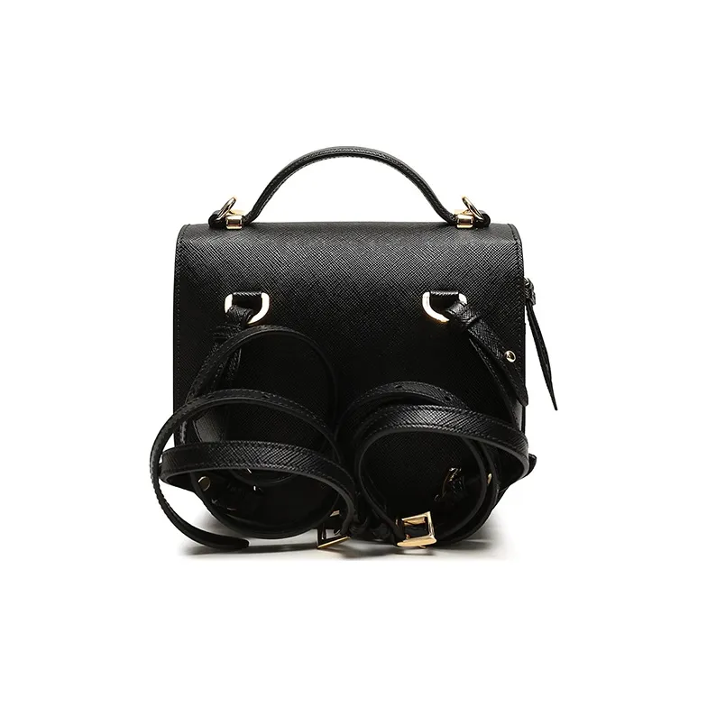 PRADA Cow Leather Backpack Handbag Shoulder Bag Women's Black-3