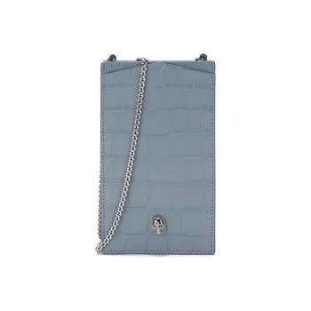 Alexander McQueen Calfskin Cell Phone Pouch, Shoulder Bag, Crossbody Bag Women's Blue Gray
