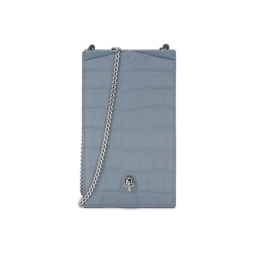 Alexander McQueen Calfskin Cell Phone Pouch, Shoulder Bag, Crossbody Bag Women's Blue Gray