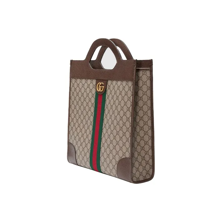 GUCCI Ophidia Canvas With Leather Tote Bag Shopping Bag Handbag Medium Size Unisex Beige/Ebony-1
