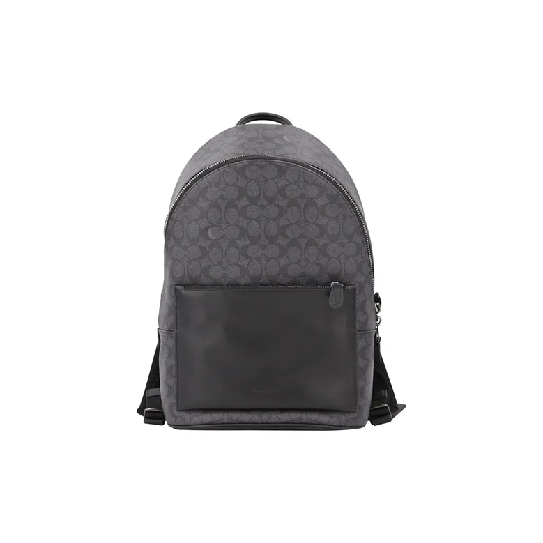 COACH Soft Leather Hiking Bag Backpack Large Size Men's Gray Black-0