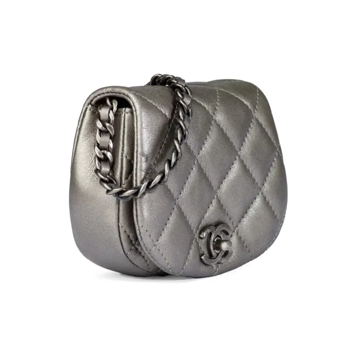 CHANEL Calfskin Dome Bag Saddle Bag Earphone Case Clutch Coin Purse Shoulder Bag Crossbody Bag Women's Ruthenium Purple-1