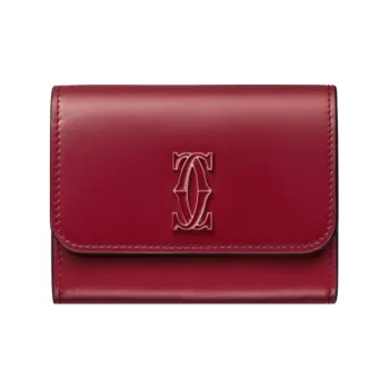 CARTIER Calfskin Wallet, Card Holder Women's Cherry Red