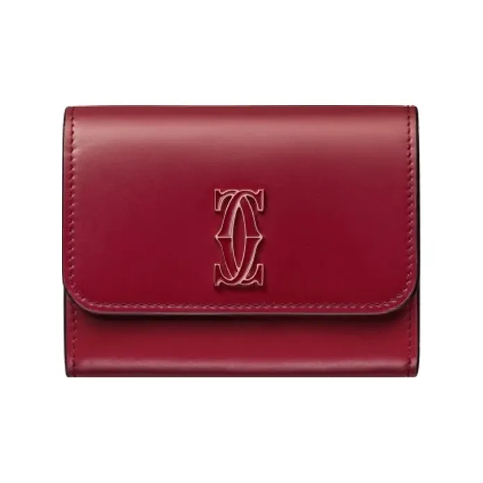 CARTIER Calfskin Wallet, Card Holder Women's Cherry Red-0