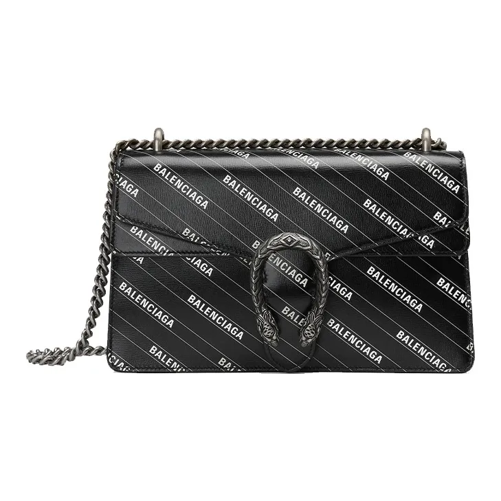 GUCCI Balenciaga Paris House Collaboration Dionysus Leather Shoulder Bag Crossbody Bag Small Size Women's Black-0