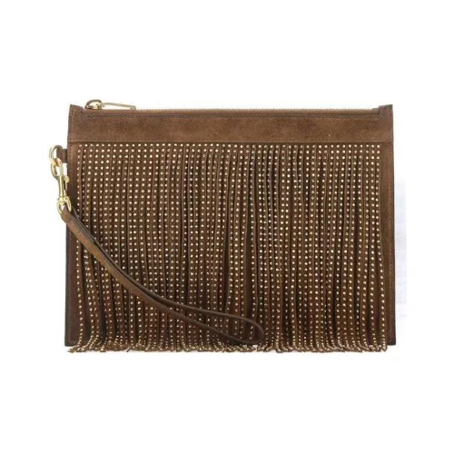 SAINT LAURENT Suede Clutch Women's Brown