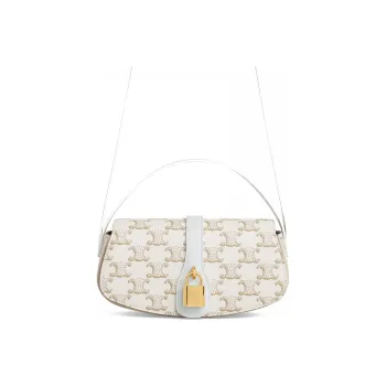 CELINE Triomphe Cow Leather Baguette Bag, Shoulder Bag, Handbag Women's Candy/White